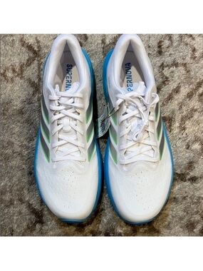 Running Shoe Rods adidas | Shoes | Adidas White Running Sneakers With Blue And Green ...